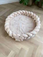 Beige gevlochten ronde velvet speelnest - Afbeelding 3