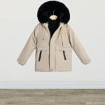 Beige gevoerde baby jongens jas met bont