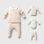 Creme_gebreide_setje_met_een_kabelpatroon_lavikids