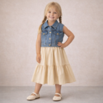 Beige_denim_breeze_jurk_set_lavikids