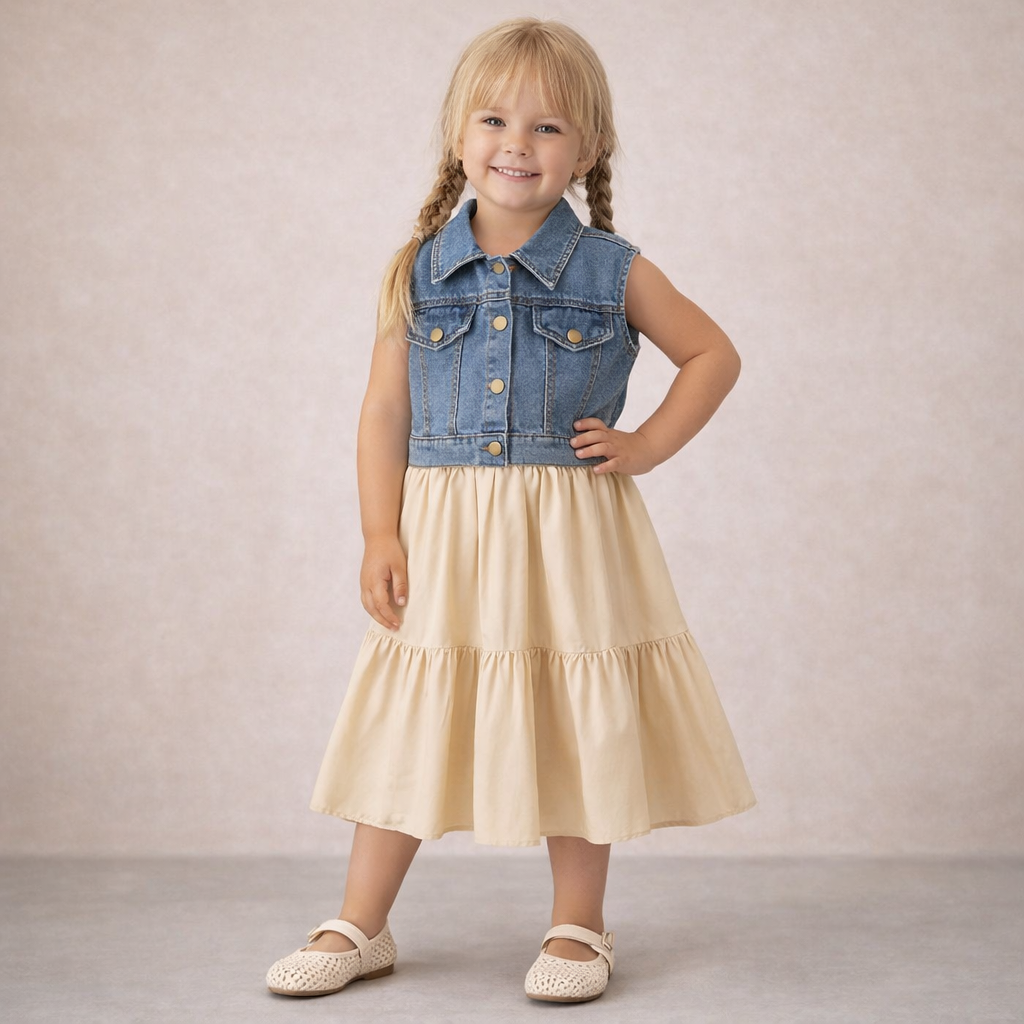Beige_denim_breeze_jurk_set_lavikids