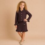 Gebreide Meisjes Twinset met Rok en Ruches - Afbeelding 3