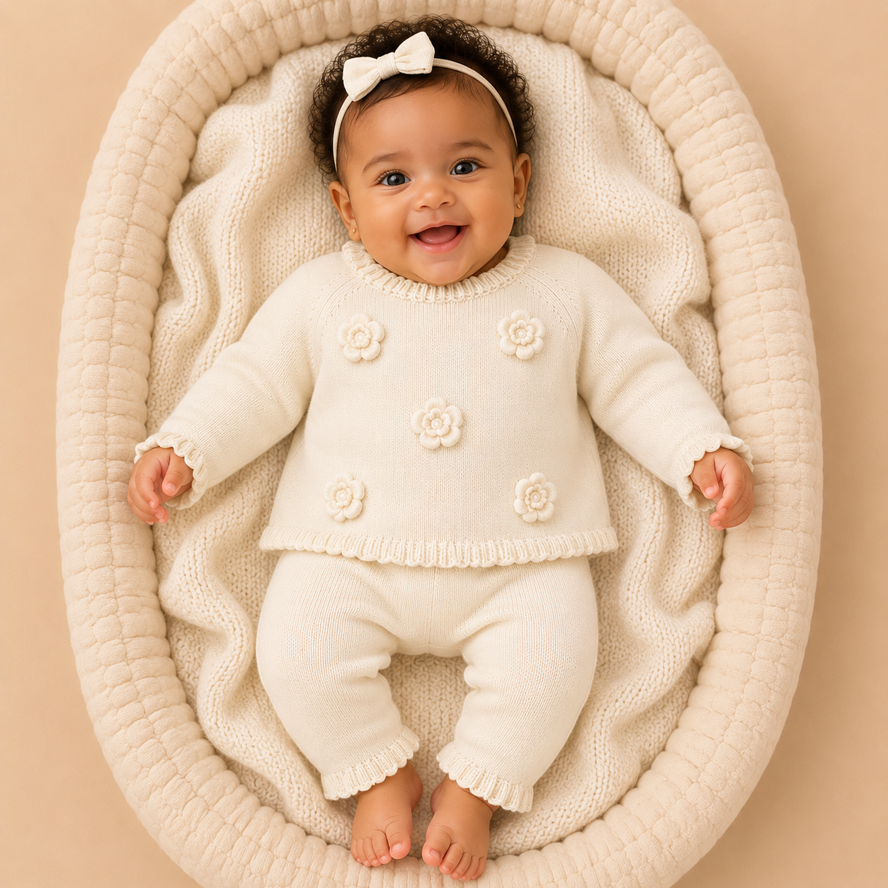 Creme_gebreide_babyset_met_bloemetjes_lavi_kids
