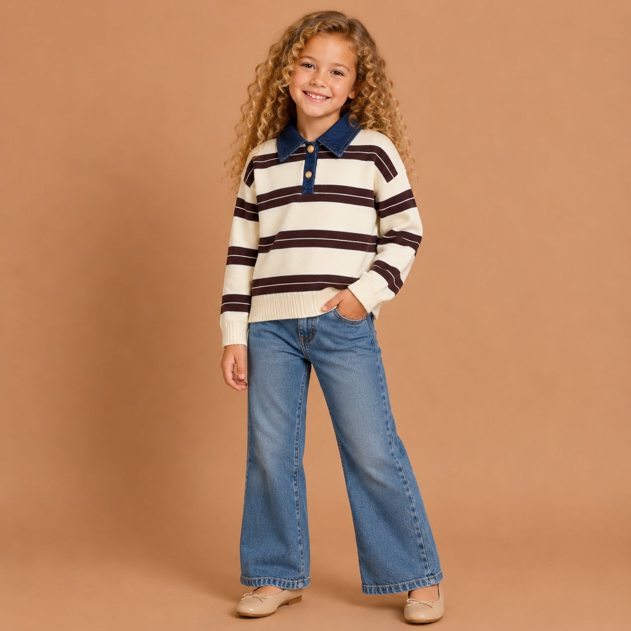 Beige_Gestreepte_Meisjesterui_met_Denim_Kraag_Lavi_Kids