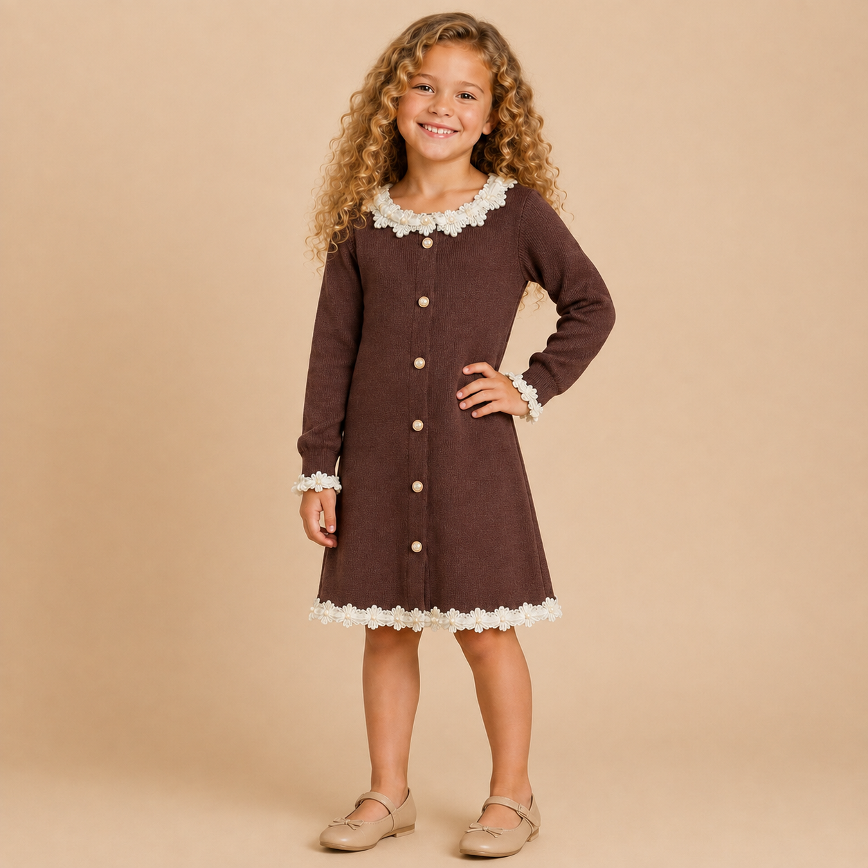 Bruine_Gebreide_Meisjesjurk_met_Kanten_Details_lavi_kids