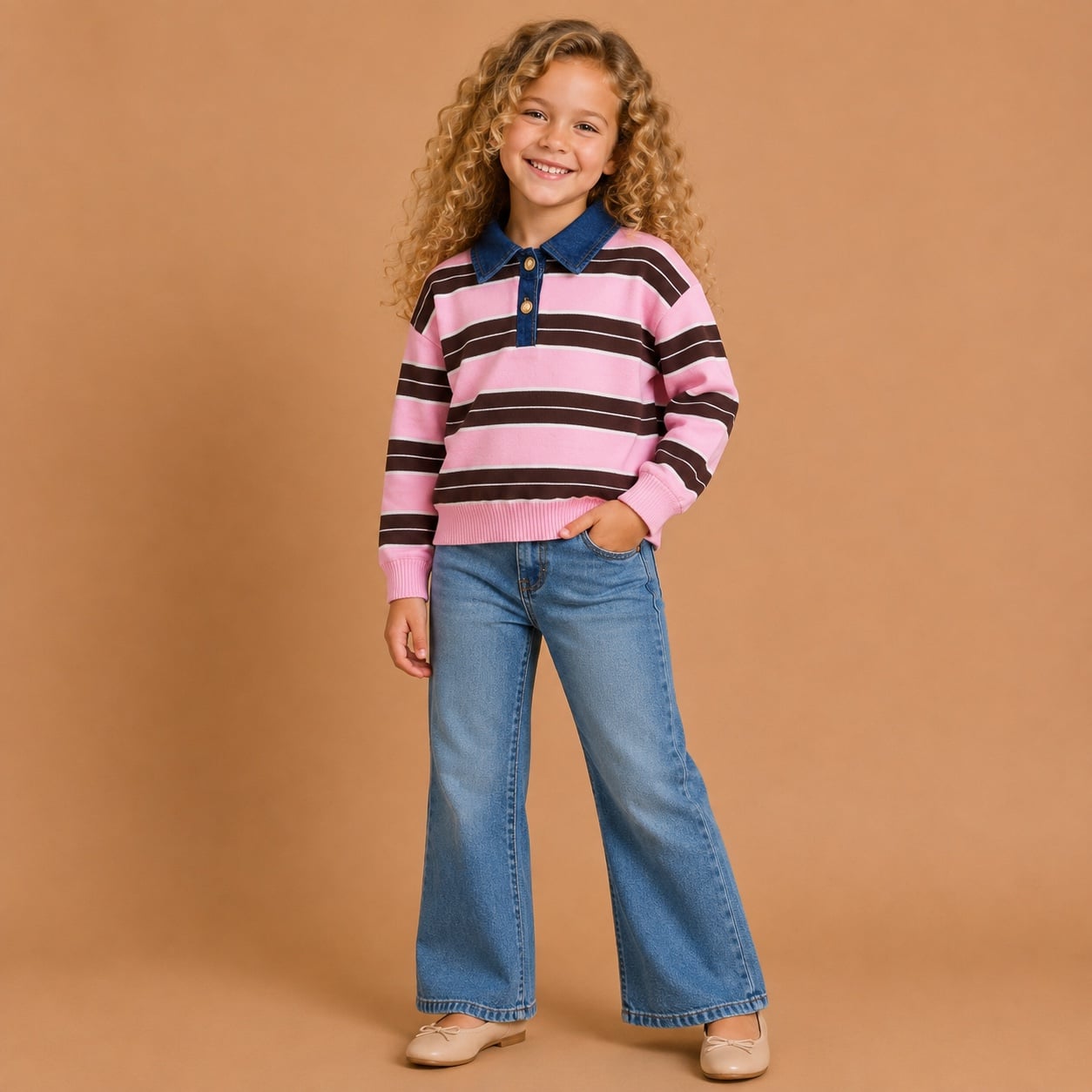 Roze_Gestreepte_Meisjestrui_met_Denim_Kraag_Lavi_Kids