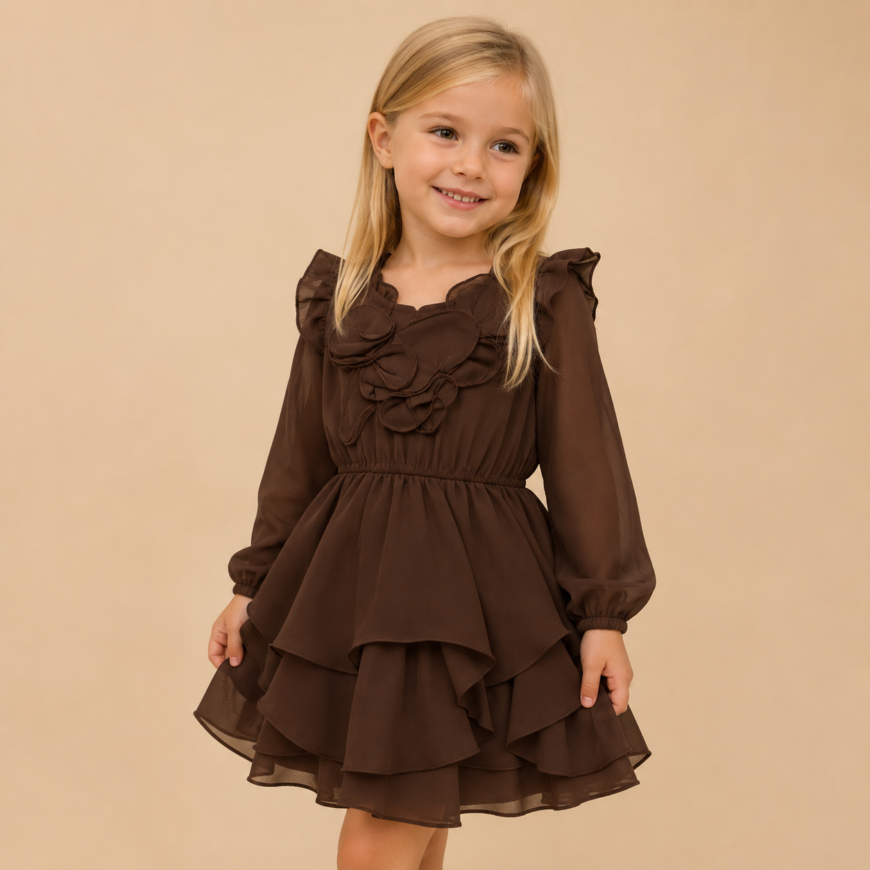 Bruine_Ruffle_Jurk_Lavi_Kids