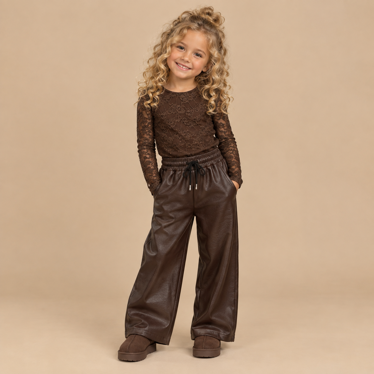 Bruine _Leather _Look_en _Lace_ Meisjesset_lavi_kids