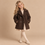 Bruine_Elegante _Double-Breasted_ Meisjesjas_lavi_kids