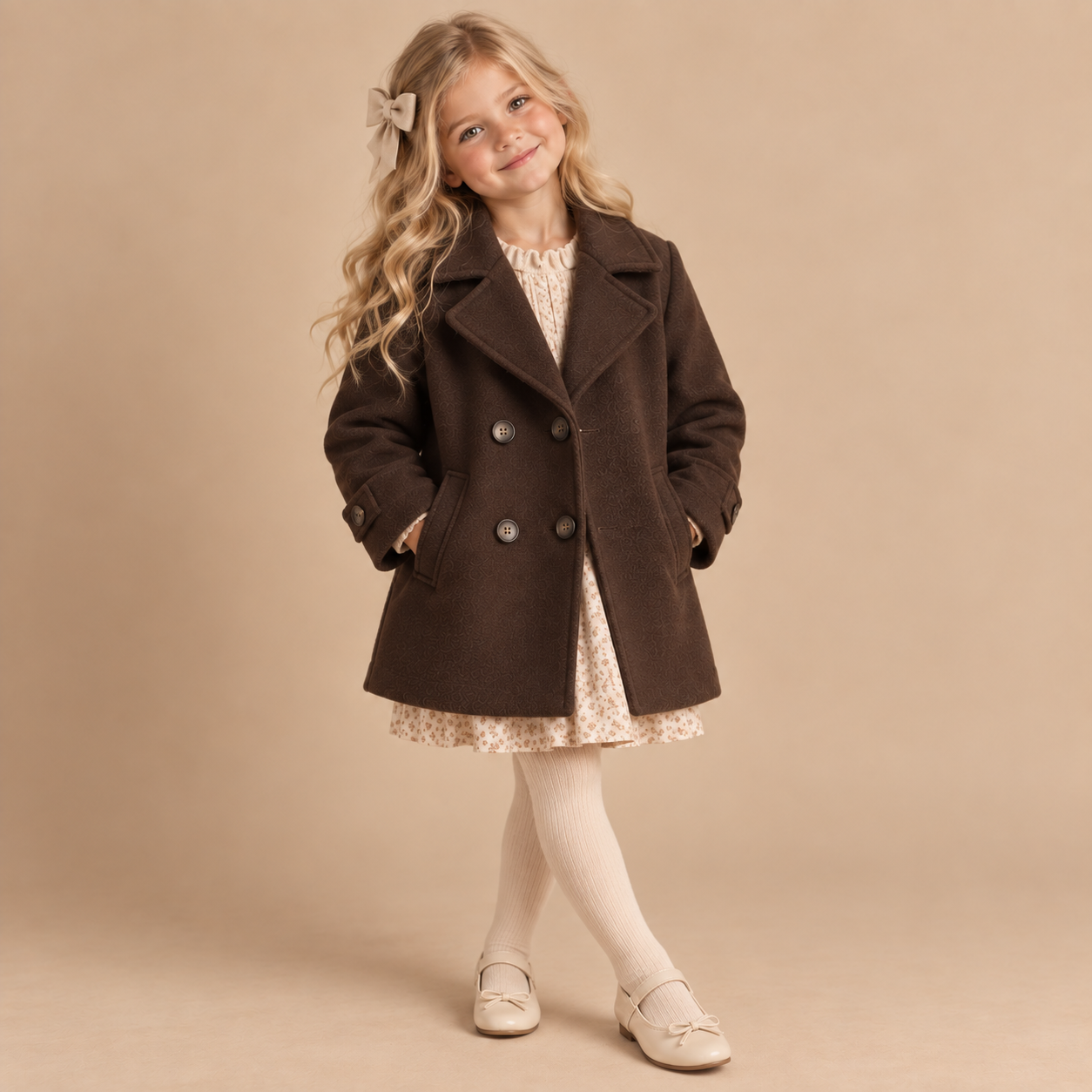 Bruine_Elegante _Double-Breasted_ Meisjesjas_lavi_kids