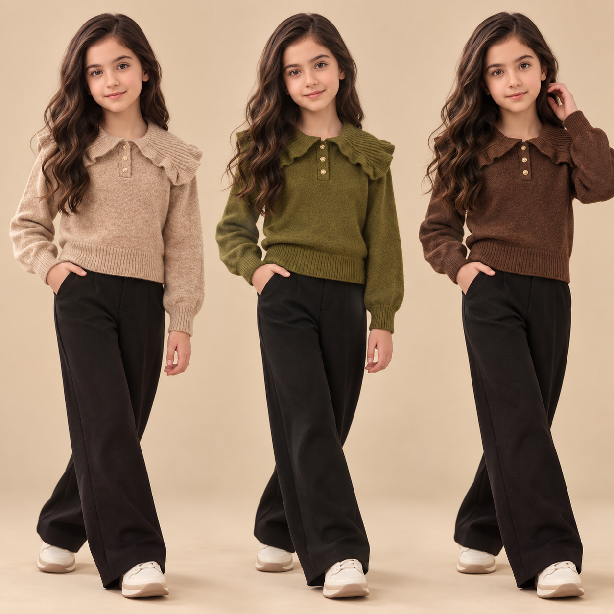 Gebreide_Meisjestrui_met_Rucheskraag_Gouden_Knopen_lavi_kids