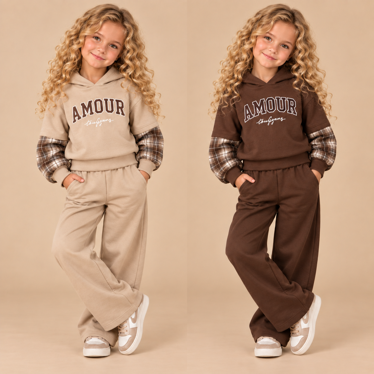 AMOUR_Meisjes_Set_met_een_Capuchon_en_Ruitdetails_lavi_kids