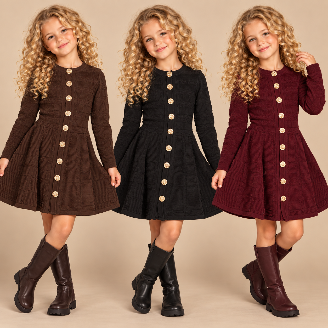 Gebreid_Meisjesjurkje_met _Gouden_Knopen_lavi_kids