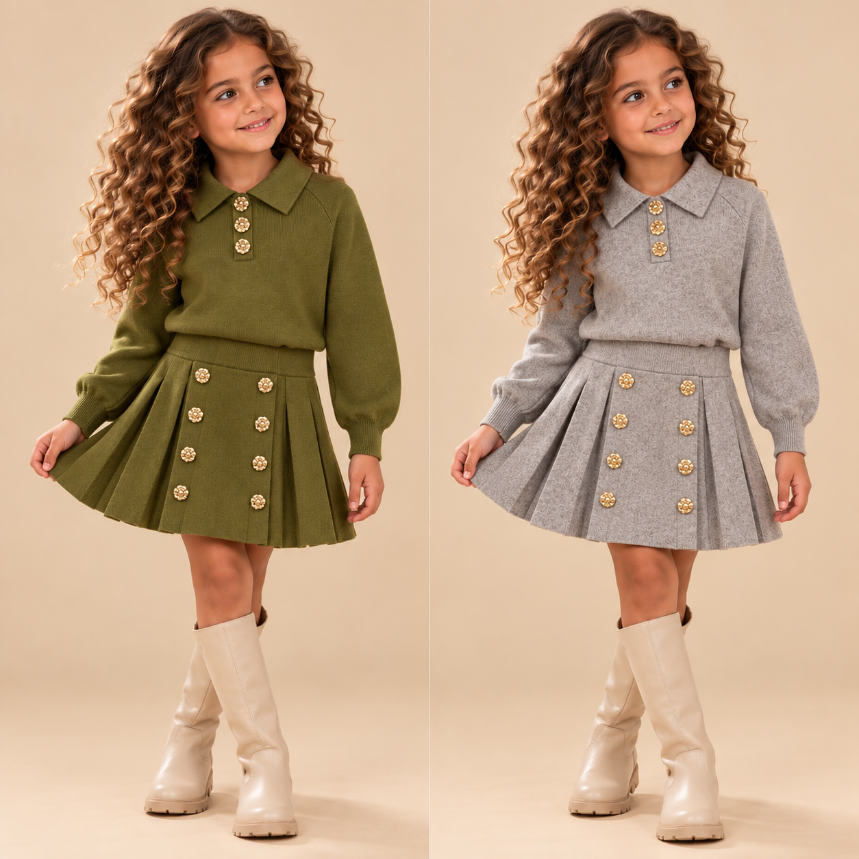 Gebreide_Meisjesset_met_Plooirok_en_Goud_en_Knopen_lavi_kids