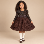 Bruine_Elodie_Feestjurkje_met_Pailletten_&_Ruches_lavi_kids